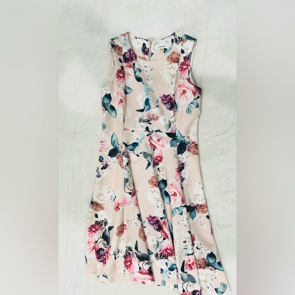 Calvin Klein Floral Midi Dress - Pink and Cream